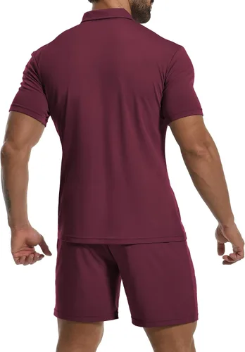Vista 3 de YTD Conjunto de camisa polo y pantalones cortos casuales de manga corta para hombre, conjunto de dos piezas de verano con cremallera para hombre