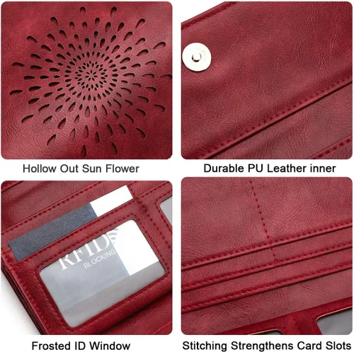 Vista 5 de Aphison - Cartera larga de cuero suave RFID para mujer, con caja de regalo