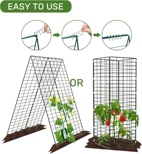 Vista 4 de AGTEK Enrejado plegable de pepino de 34 x 48 pulgadas con estacas de jardín y bridas de cremallera, soporte para plantas, un marco de enrejado