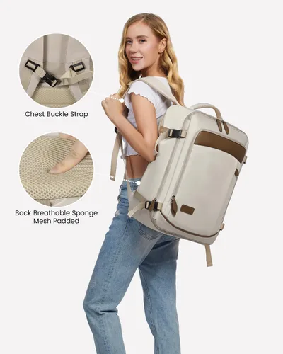 Vista 4 de LOVEVOOK Mochila de transporte grande de 45 litros para mujeres y hombres, aprobada por aerolíneas, mochilas de maleta grande expandible con 4 cubos