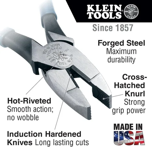 Vista 2 de Klein Tools D201-8NE Lineman's New England - Alicates de nariz con diseño aerodinámico, mandíbulas moleteadas y templado de mango, 7 pulgadas
