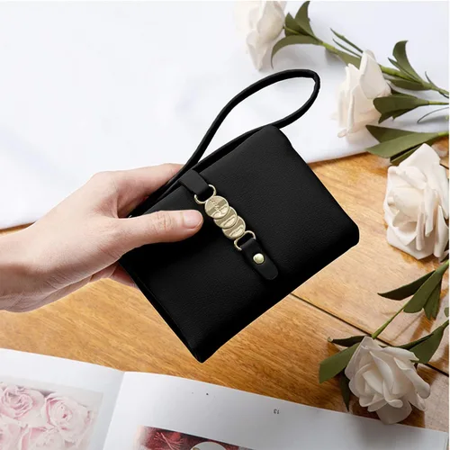 Vista 3 de AOXONEL Billeteras pequeñas para mujer Rfid Bifold, carteras para mujer para moneda, monedero de cambio con correa de muñeca