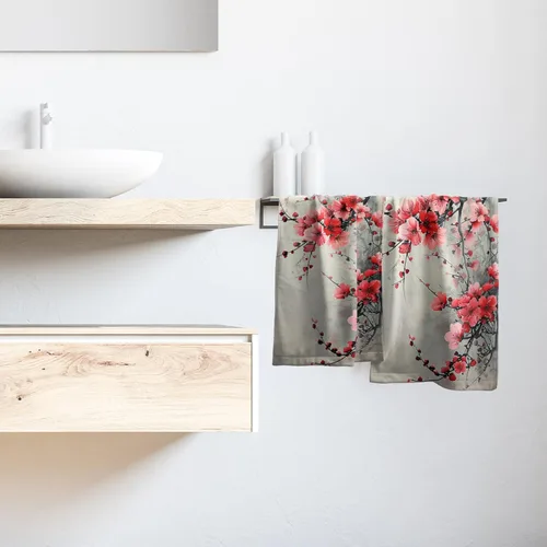 Vista 6 de Giwawa Juego de toallas de mano con diseño de flor de cerezo y flor japonesa, Sakura floral, para interiores y exteriores, juego de toallas de mano