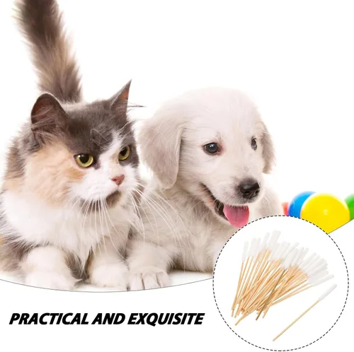 Vista 6 de TOYANDONA 500pcs PET Ear Cleaning Swabs, Single Head Cotton Tips 12cm Wooden Handles, Large Absorbent Tips, Dual Ear and Eye Care, Routine Grooming