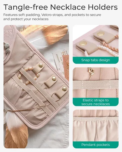 Vista 6 de BAGSMART - Organizador plegable de joyas para viaje, joyero de viaje de diseño floral y borla para llevar anillos, collares, aretes y pulseras