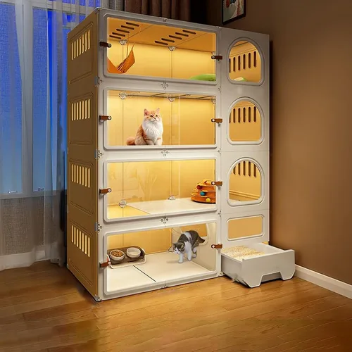 Vista 11 de Jaulas grandes para gatos de 2/3/4 niveles para interiores, jaula para gatos con caja de arena, villa para gatos, jaula para gatos