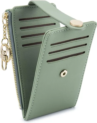 Vista 27 de POIUGOYA Billetera delgada para mujer, con bloqueo RFID, plegable, tarjetero con cremallera y bolsillo para monedas, ventana para identificación