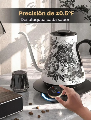 Vista 5 de Cocinare Hervidor eléctrico de cuello de cisne, control preciso de temperatura de ±0.5 °F, calentamiento rápido de 1500 W, café y té, acero Blossom