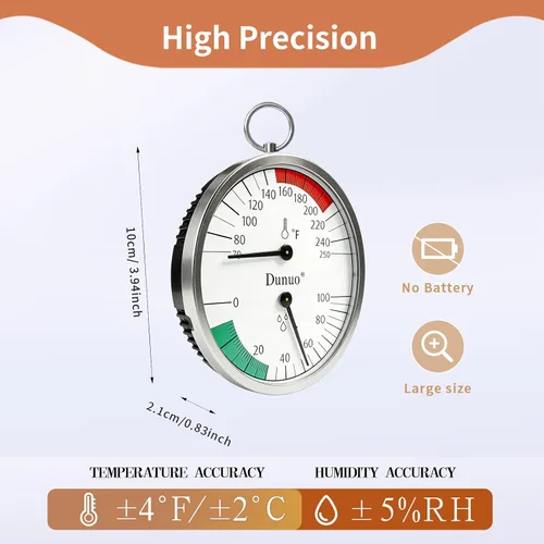 Vista 2 de Termómetro de sauna de 4 pulgadas Fahrenheit e higrómetro, montado para caja de sauna de vapor portátil, ideal