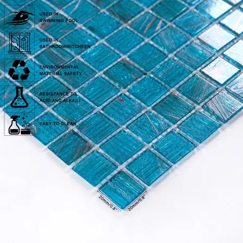 Vista 3 de Azulejo de mosaico de vidrio azul azul celeste de 11.5 pies cuadrados