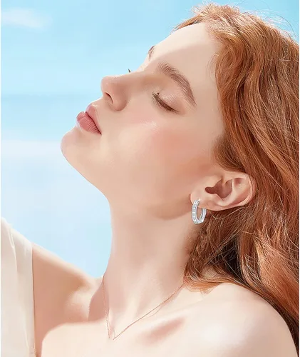 Vista 6 de Aretes de aro de plata de ley 925, delicados aretes colgantes para mujeres, hombres y niñas, regalo de joyería