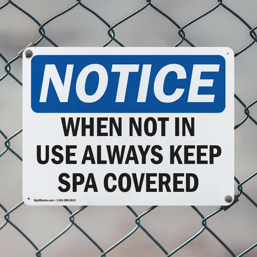 Vista 5 de Letrero de plástico de 10 x 7 pulgadas, con texto en inglés "When Not In Use Always Keep Spa Covered", de 10 x 7 pulgadas, resistente a