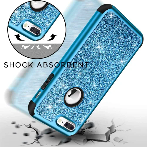 Vista 2 de Hython Funda para iPhone 8 Plus/7 Plus - Defensor resistente, carcasa rígida híbrida con purpurina brillante, cubierta de goma a prueba de golpes