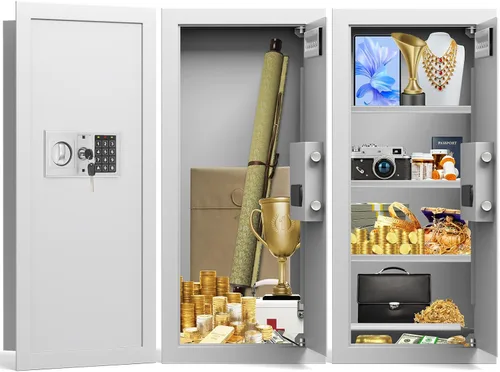 Vista 9 de Caja fuerte de pared de 22.05 pulgadas de alto entre montantes de centros de 16 pulgadas, cerradura de combinación en caja fuerte de pared con 2