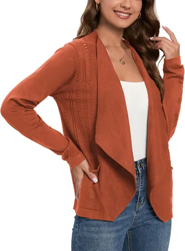 Vista 2 de GRACE KARIN Chaqueta de punto para mujer, con parte delantera abierta, con solapa, de manga larga, con bolsillos