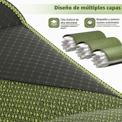 Vista 5 de Silla plegable resistente de capacidad de 500 libras, sillas de campamento de gran tamaño con soporte para tazas, bolsa enfriadora y bolsa de Verde