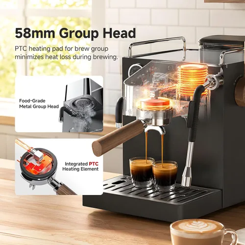 Vista 13 de AMZCHEF 9 Bar OPV Espresso Machine with Automatic Milk Frother, Dual Boiler Premium Black