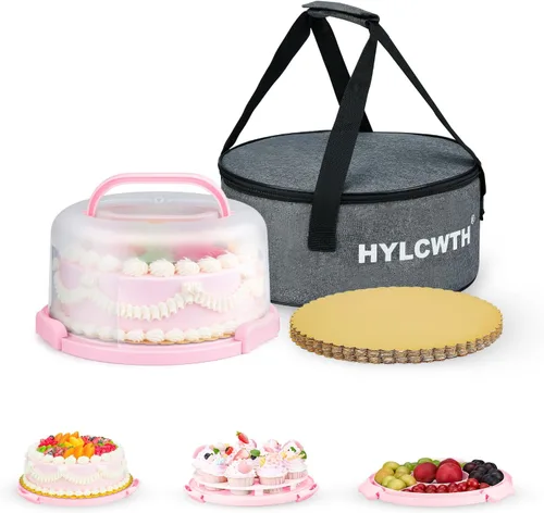 Vista 10 de Porta pasteles con tapa y asa, soporte para pasteles sin BPA con tapa para portador de pasteles redondo de 10 pulgadas con 10 tableros redondos
