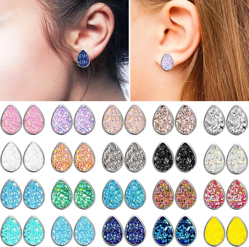 Vista 2 de Juego de 20 pares de aretes tipo dormilona de acero inoxidable, aretes perforados, joyería para mujer