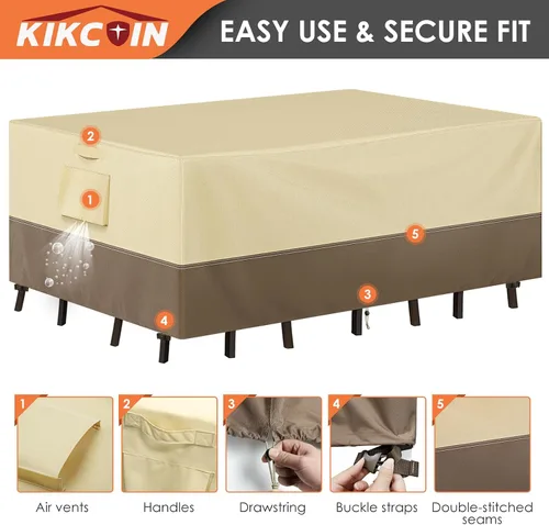 Vista 5 de Fundas impermeables para muebles de patio para mesa y sillas, juego de muebles de exterior, antidecoloración, resistente al desgarro/agua, 110