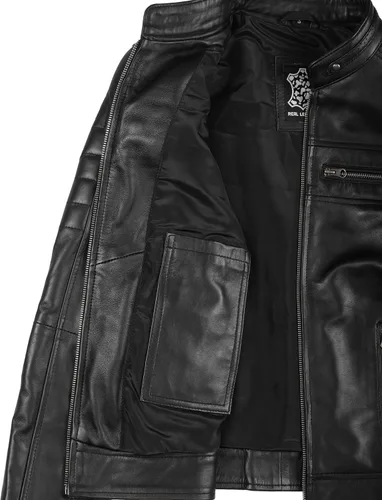 Vista 2 de Decrum Chaquetas de cuero de piel de cordero real Cafe Racer para mujer Negro