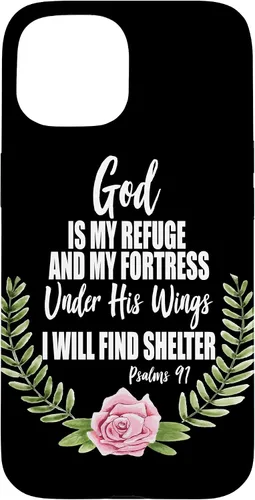 Vista 6 de God is My Refuge Christian Bible Psalms 91 Floral Case for iPhone 17