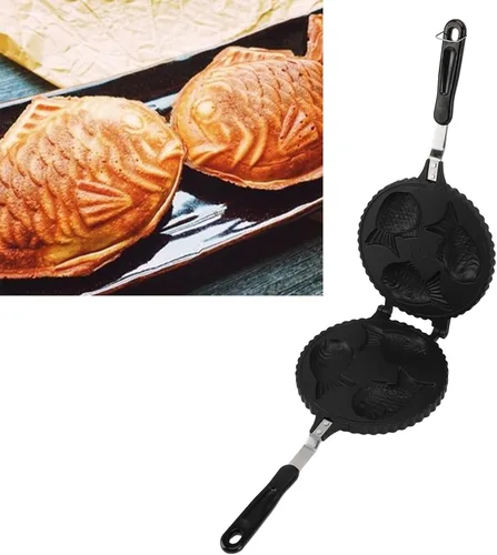 Vista 4 de Ciciglow Taiyaki - Molde para hacer panqueques en forma de pez, doble sartén, negro, 16.5 in x 7.7 in