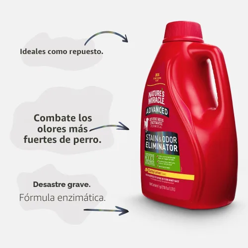 Vista 6 de Nature's Miracle Eliminador Avanzado de Manchas y Olores, Aroma a Limón Soleado, Fórmula Enzimática para Desórdenes Severos para Desastres Difíciles