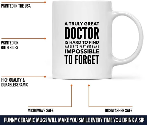 Vista 4 de Taza inspiradora y sarcasmo con texto en inglés "A Truly Great Doctor is Hard to Fond", regalos inspiradores y sarcasmo para hombres y mujeres