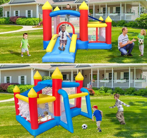 Vista 2 de Baralir Casa inflable de rebote para niños de 3 a 6 años, puente para niños pequeños con tobogán y piscina de agua (con cubierta solar), perfecto