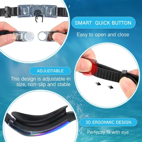 Vista 3 de Flutesan Paquete de 6 gafas de natación para adultos, antiniebla, con tapones para los oídos, clip para la nariz, sin fugas, protección completa