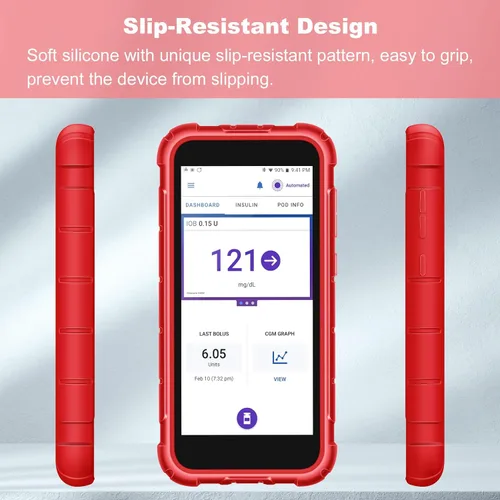 Vista 5 de Funda de silicona para Omnipod 5, ligera, a prueba de golpes, antideslizante, funda protectora de gel suave con bisel elevado para dispositivos Rojo