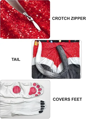 Vista 55 de Disfraz de animal para hombre con estampado de cola grande, overol peludo de elastano para cosplay, fiesta de Halloween