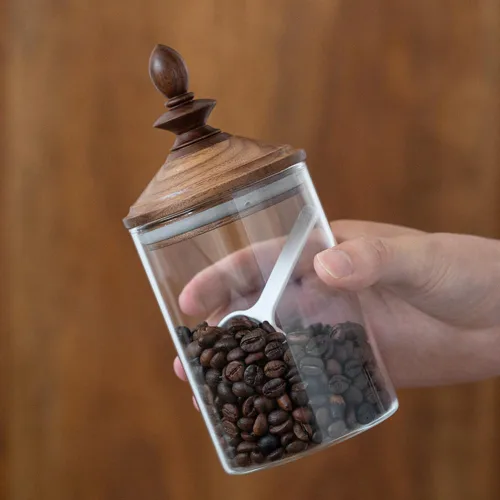 Vista 7 de Tarro de grano de café de vidrio hermético retro tapa de madera recipiente