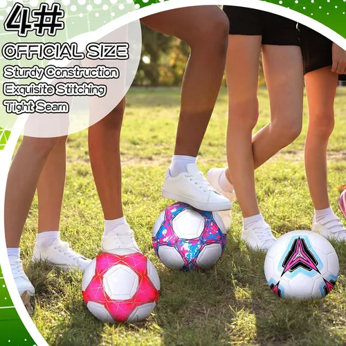 Vista 2 de 6 pelotas de fútbol rosadas tamaño 4 para adolescentes, pelotas de fútbol al aire libre para entrenamiento de equipo, fútbol para donaciones