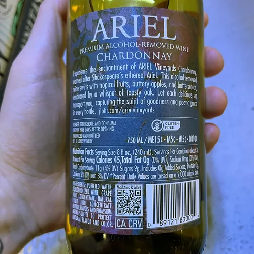 Vista 3 de Ariel NA Vino sin alcohol Cabernet Sauvignon + Chardonnay blanco Total 12 botellas