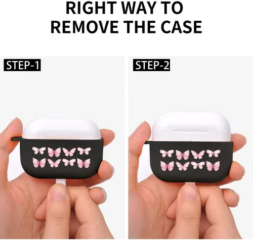 Vista 5 de Funda de mariposas rosas para AirPods Pro con llavero, diseño de animales lindos funda protectora de TPU suave compatible con AirPods Pro Charging