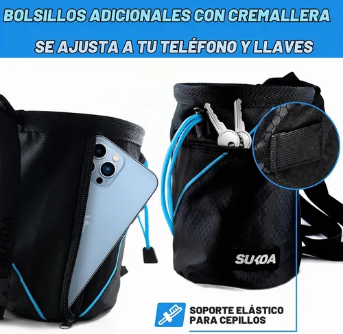 Vista 5 de Bolsa de tiza para escalada en roca - Accesorios de equipo para regalos de escalada en roca - Cinturón de enganche rápido, bolsillos grandes con Azul
