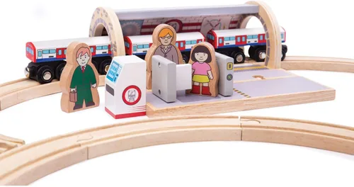 Vista 6 de Bigjigs Rail Estación de tren subterráneo Accesorios de ferrocarril para niños para juegos de pistas de madera Juego inspirado en el metro