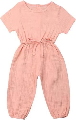 Vista 10 de Mubineo - Mameluco para bebé niña, de verano y otoño, diseño básico, de manga corta, con cordón, de algodón y lino Café