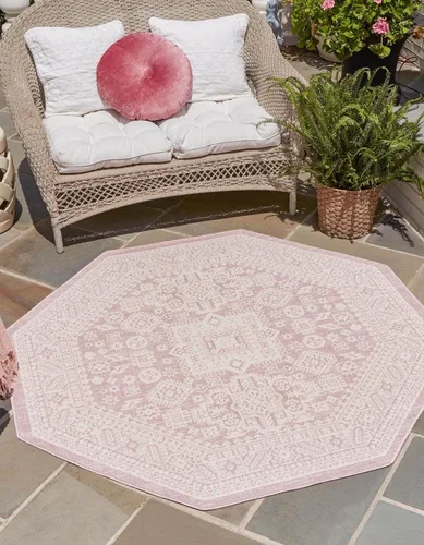 Vista 31 de Unique Loom Outdoor Aztec Collection Alfombra de área, Chalca (5 pies 3 pulgadas, octágono, aguamarina/marfil)