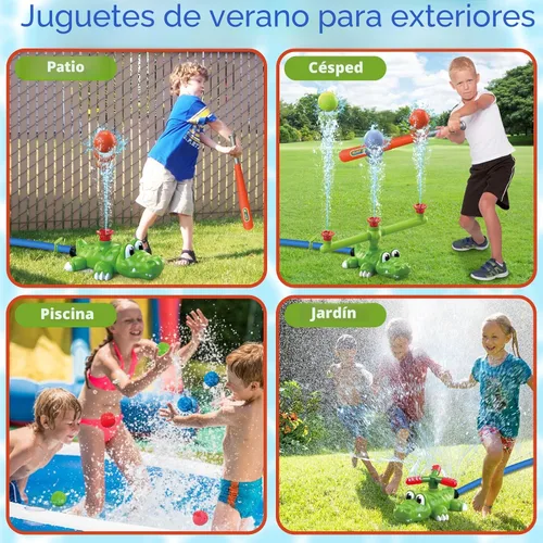 Vista 6 de Intoypad Juego de aspersores de agua 4 en 1 para niños y juguete de bola de agua, rociador de béisbol de cocodrilo para patio trasero, juguetes