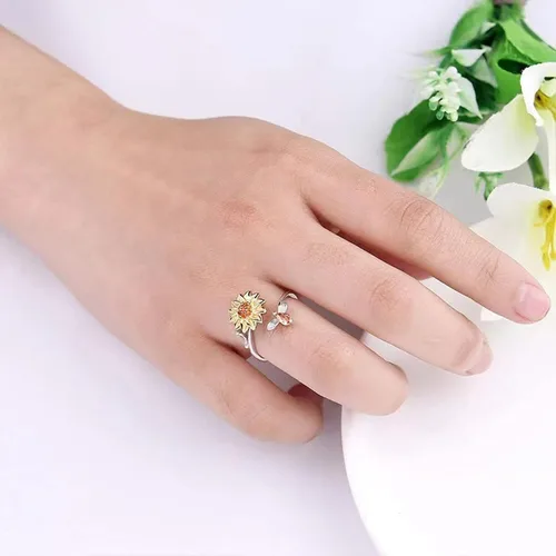 Vista 6 de Banemi Anillos antiestrés para la ansiedad para mujeres, anillo giratorio de flor de circonita cúbica, regalo de joyería para esposa, niña, día