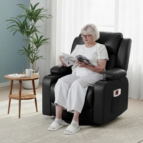Vista 2 de FLEXISPOT XL31 - Silla reclinable con elevación eléctrica para ancianos, silla elevadora eléctrica con masaje y calor, sofá reclinable de piel Negro