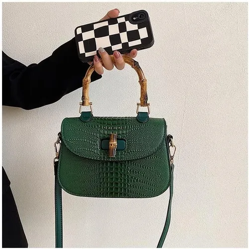 Vista 2 de Bolso de mano de cuero artificial de bambú con asa superior para mujer, elegante bolso de noche, regalo para mujer, hecho a mano
