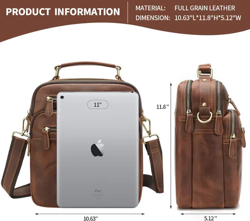 Vista 2 de Jack&Chris Bolso de hombro de cuero para hombre, bolsas cruzadas pequeñas para el trabajo, bolso de mano para hombre, Marrón