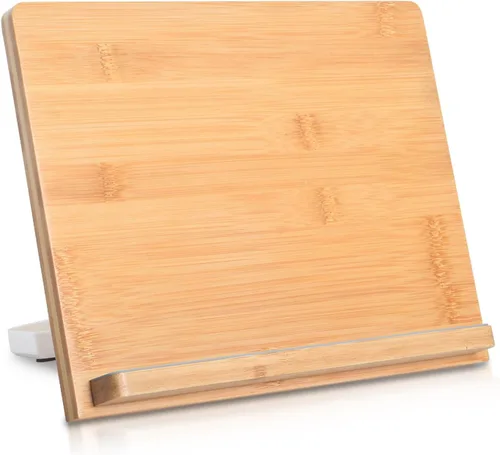 Vista 9 de wishacc Soporte de bambú para tablet de escritorio, soporte grande de madera de 11 x 8.2 pulgadas con ángulos ajustables, soporte de madera grueso