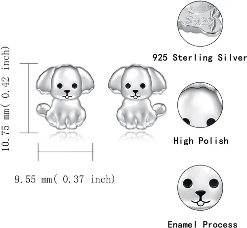 Vista 7 de Sterling Silver Dogs Stud Earrings Beagle Corgi Chihuahua Dachshund French Bulldog German Shepherd Poodle Mom Breed Puppy Jewelry for Daughter