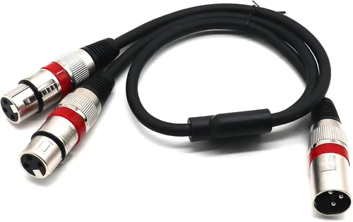 Vista 12 de Cable divisor XLR hembra a macho dual de 3 pines y cable de parche en Y para micrófono, adaptador de audio equilibrado (50CM)