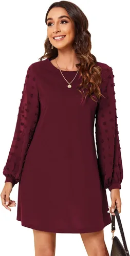 Vista 7 de SweatyRocks Vestido Mini Corto de Línea A de Manga Larga con Malla Elegante y Contraste para Mujer Azul marino